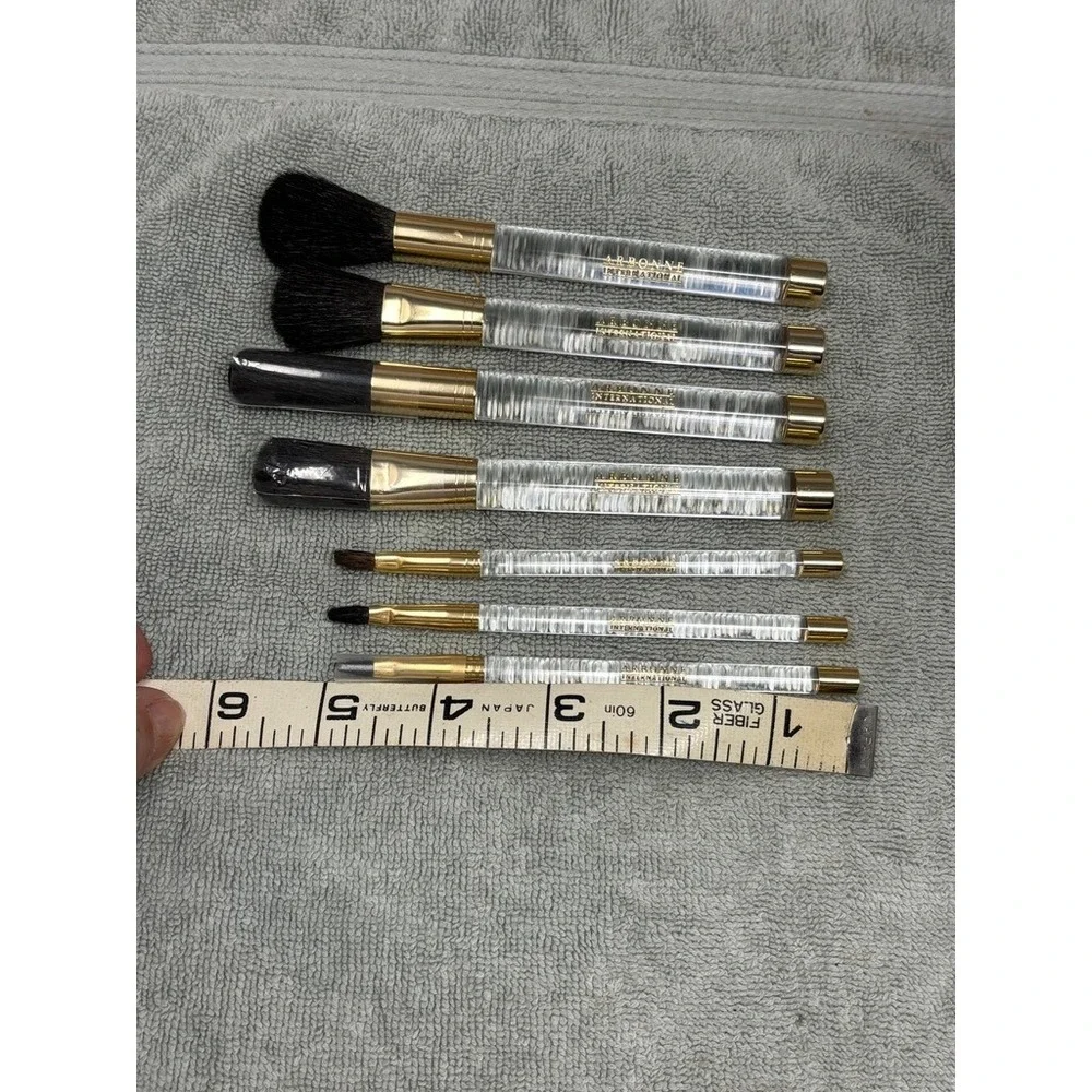 Arbonne International 7 Piece Makeup Brush Set Clear Fluted Acrylic Gold Handles